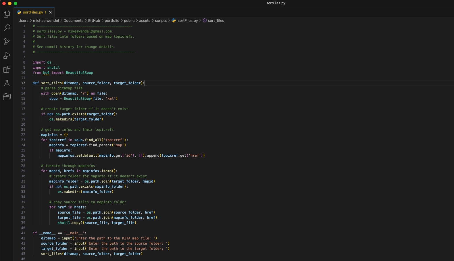 Sample Python script in VSCode window